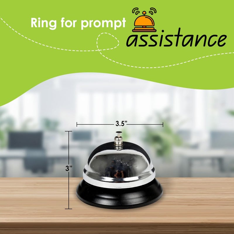Desk Tech Classic Chrome Desk Bell, Chrome Silver Finish with Black Plastic Base, Perfect for Reception, Office, Classroom, Restaurant Waiting Area, and Service Counter, 3.5" D x 3" H - Image 2